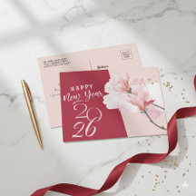 Happy New Year 2026 Elegant Floral Foil Postcard