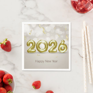 Happy New Year 2026 Elegant Gold Foil Balloons Napkin