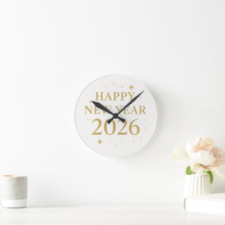 ✨ Happy New Year 2026 Elegant Gold Wall Clock | Mi