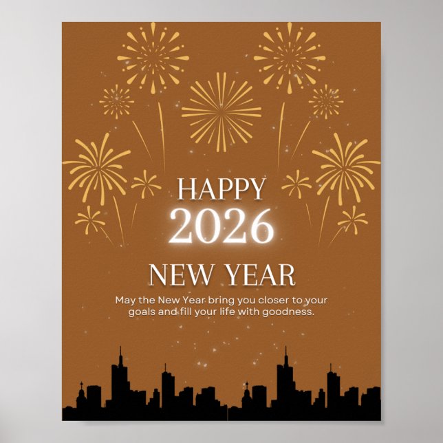 Happy New Year 2026 – Elegant Golden Brown poster. Poster (Front)