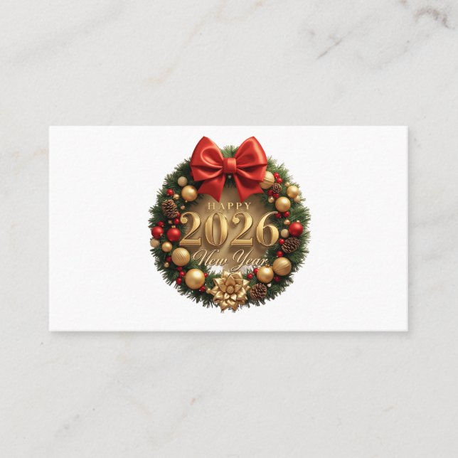 happy new year 2026 elegant wreath business card (Front)