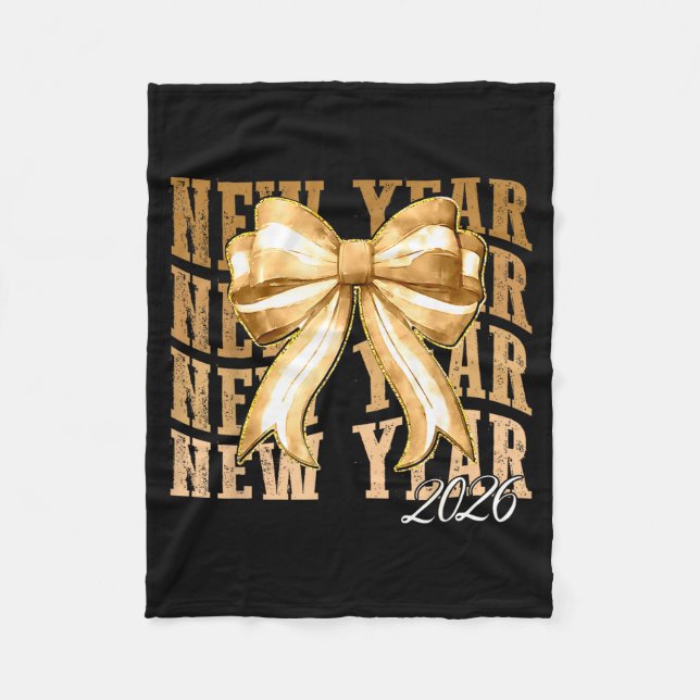 Happy New Year 2026 Eve Coquette Party Golden Fami Fleece Blanket (Front)