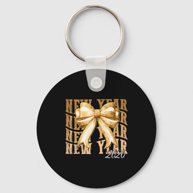 Happy New Year 2026 Eve Coquette Party Golden Fami Key Ring (Front)