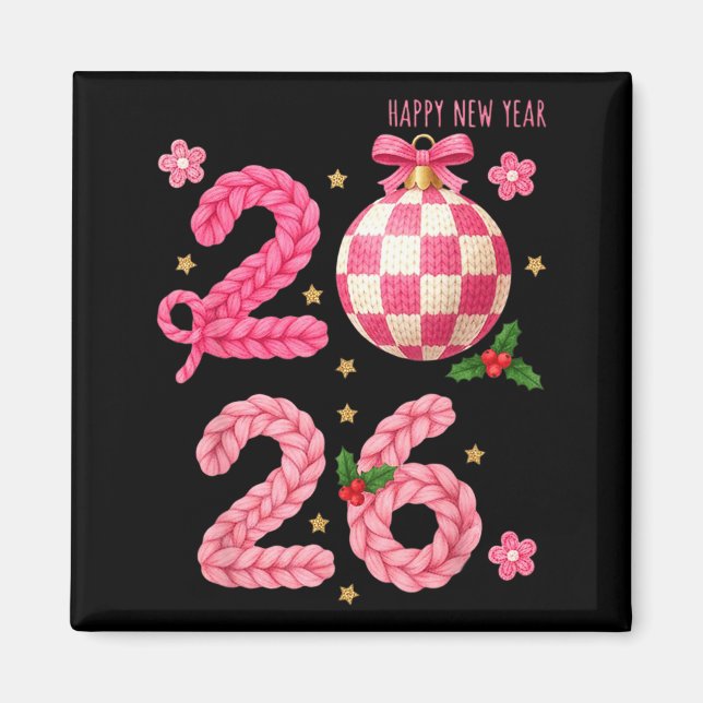Happy New Year 2026 Family Matching Crochet Men Wo Magnet (Front)