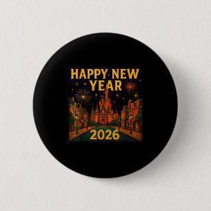 Happy New Year 2026 Fantasy Castle Fireworks Night 6 Cm Round Badge