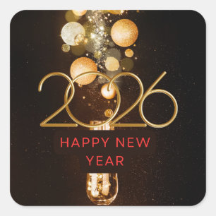 Happy New Year 2026 Festive Christmas Greenery Des Square Sticker