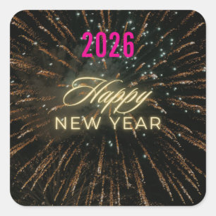 Happy New Year 2026 Festive Christmas Greenery Des Square Sticker
