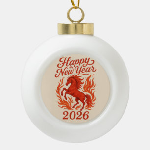 Happy New Year 2026 Fiery Horse Ceramic Ball Christmas Ornament