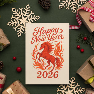 Happy New Year 2026 Fiery Horse Holiday Postcard