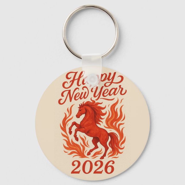 Happy New Year 2026 Fiery Horse Key Ring (Front)
