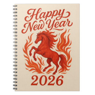 Happy New Year 2026 Fiery Horse Notebook