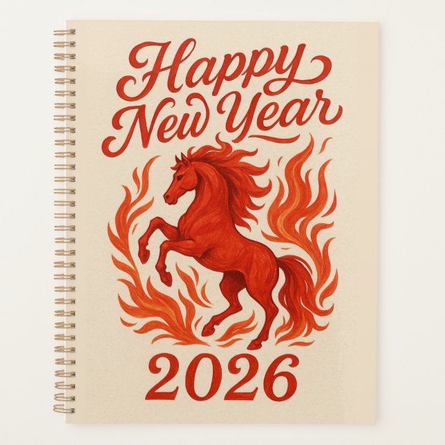 Happy New Year 2026 Fiery Horse Planner (Front)