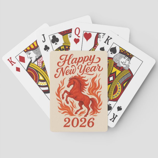 Happy New Year 2026 Fiery Horse Playing Cards (Back)