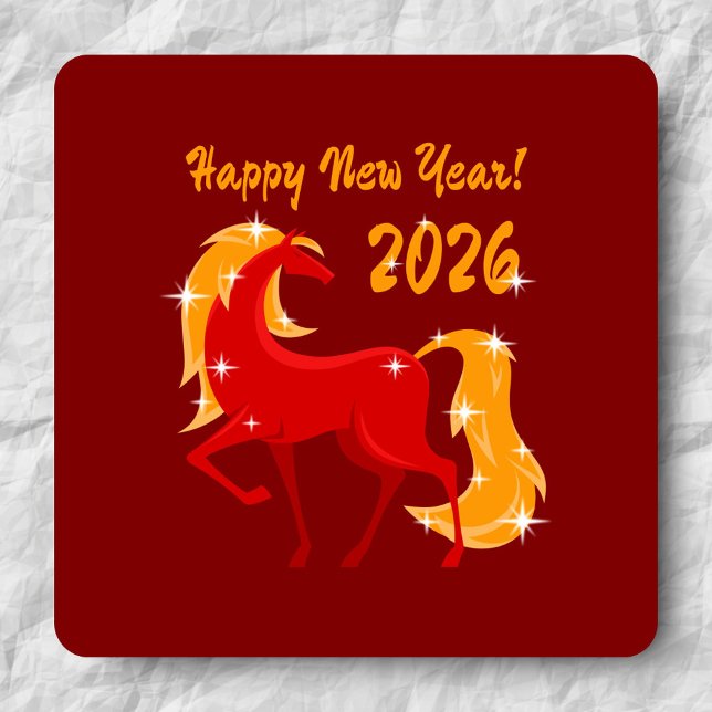 Happy New Year 2026 Fire Horse Chinese Zodiac Square Sticker (Creator Uploaded)