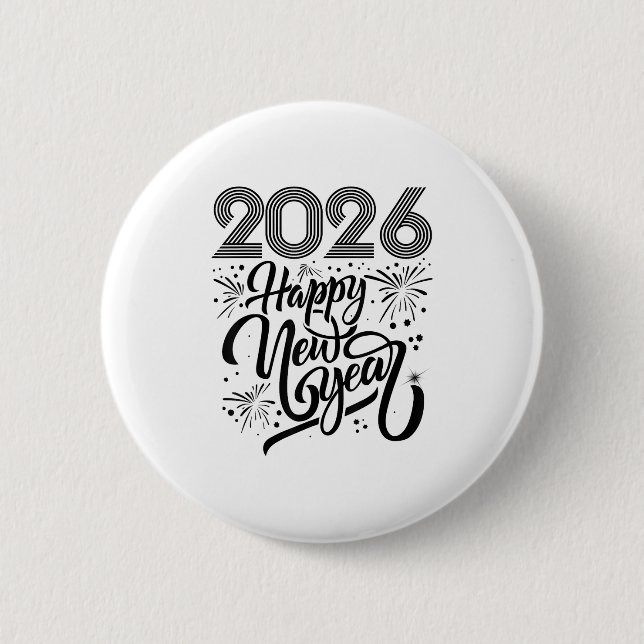 Happy New Year 2026 Fireworks  6 Cm Round Badge (Front)