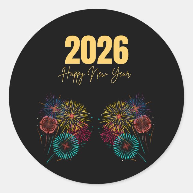 Happy New Year 2026 Fireworks Celebration Classic Round Sticker (Front)