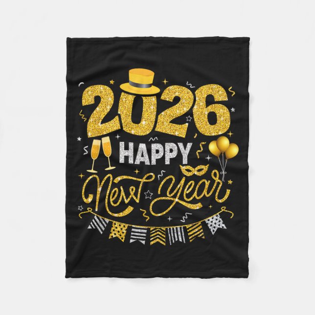 Happy New Year 2026 Fireworks Countdown New Years  Fleece Blanket (Front)