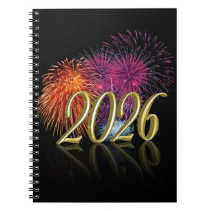 Happy New Year 2026 Fireworks Gold Notebook