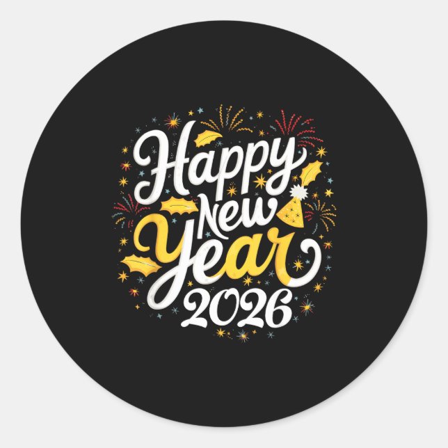 Happy New Year 2026 Fireworks Party Graphic Men Wo Classic Round Sticker (Front)