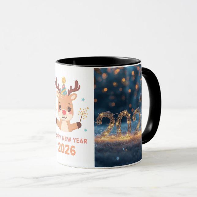 happy new year 2026  fox & reindeer coffee mug (Front Right)