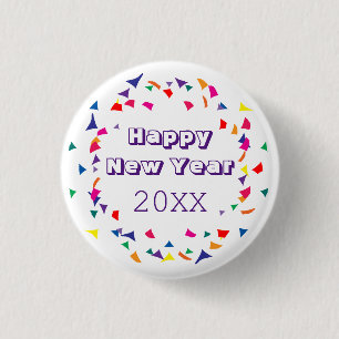 Happy New Year 2026 Fun Colorful Confetti Button