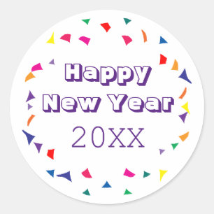 Happy New Year 2026 Fun Colourful Confetti Classic Round Sticker