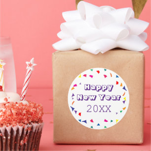 Happy New Year 2026 Fun Colourful Confetti Classic Round Sticker