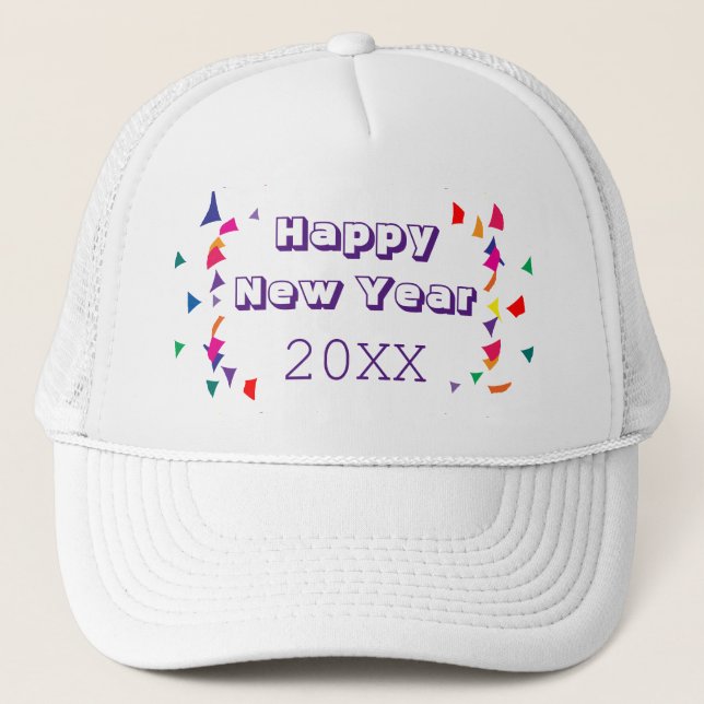 Happy New Year 2026 Fun Colourful Confetti Trucker Hat (Front)
