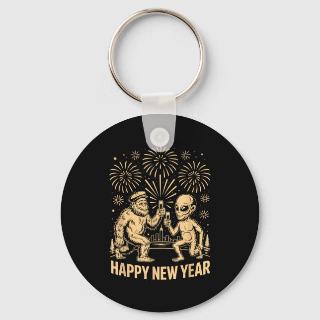 Happy New Year 2026 Funny Bigfoot And Alien Lovers Key Ring (Front)