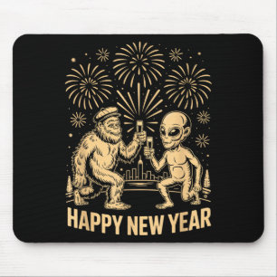 Happy New Year 2026 Funny Bigfoot And Alien Lovers Mouse Mat