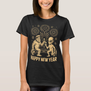 Happy New Year 2026 Funny Bigfoot And Alien Lovers T-Shirt