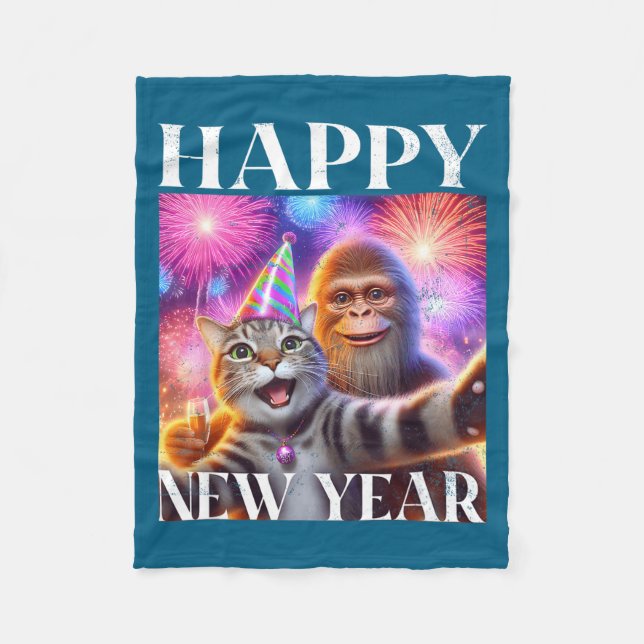 Happy New Year 2026 Funny Cat Bigfoot Party Art  Fleece Blanket (Front)