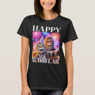 Happy New Year 2026 Funny Cat Bigfoot Party Art T-Shirt
