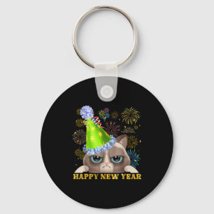 Happy New Year 2026 Funny Cat New Year's Eve Hat G Key Ring