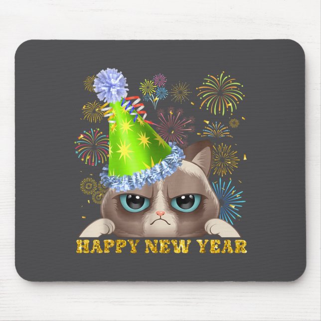 Happy New Year 2026 Funny Cat New Year's Eve Hat G Mouse Mat (Front)