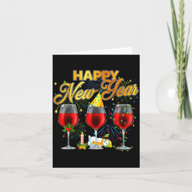 Happy New Year 2026 Gles Of Wine Fireworks New Yea Card (Front)