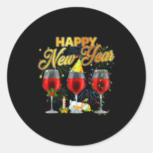 Happy New Year 2026 Gles Of Wine Fireworks New Yea Classic Round Sticker