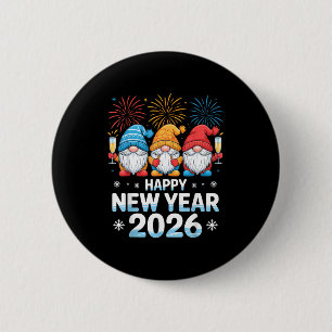 Happy New Year 2026 Gnome Cute Holiday Celebration 6 Cm Round Badge