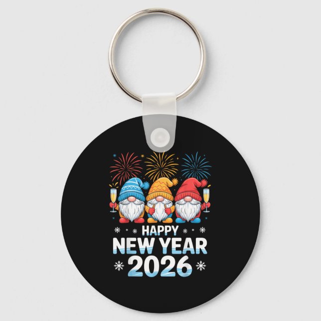 Happy New Year 2026 Gnome Cute Holiday Celebration Key Ring (Front)