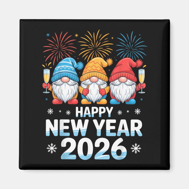 Happy New Year 2026 Gnome Cute Holiday Celebration Magnet (Front)