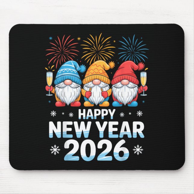 Happy New Year 2026 Gnome Cute Holiday Celebration Mouse Mat (Front)