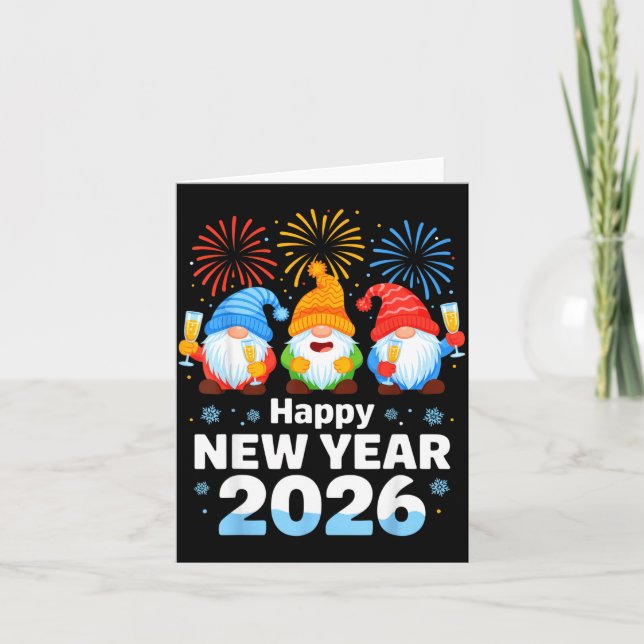 Happy New Year 2026 Gnome With Fireworks And Champ Card (Front)