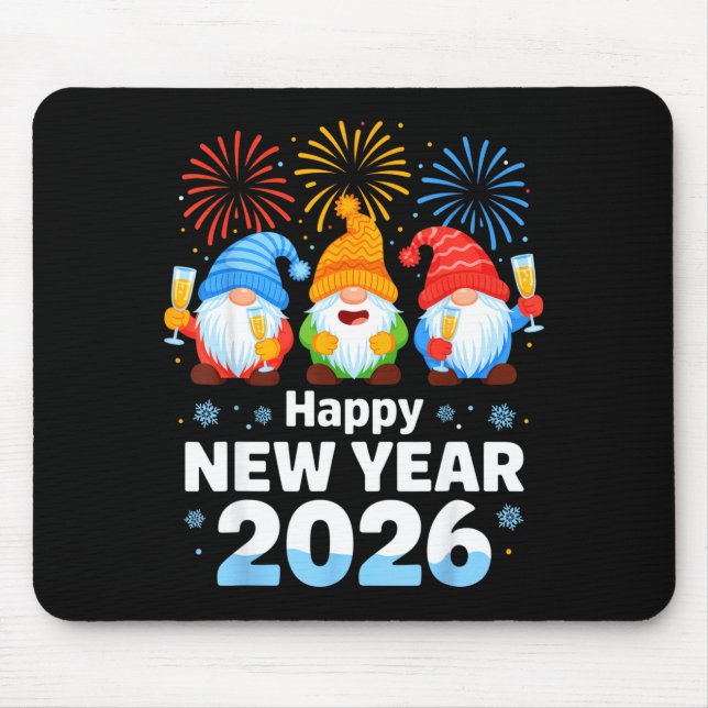 Happy New Year 2026 Gnome With Fireworks And Champ Mouse Mat (Front)