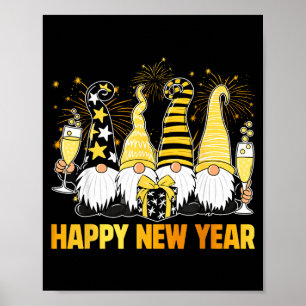 Happy New Year 2026 Gnomes Drinking Champagne New Poster