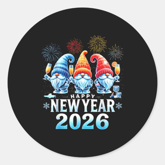Happy New Year 2026 Gnomes Family Party New Years  Classic Round Sticker (Front)