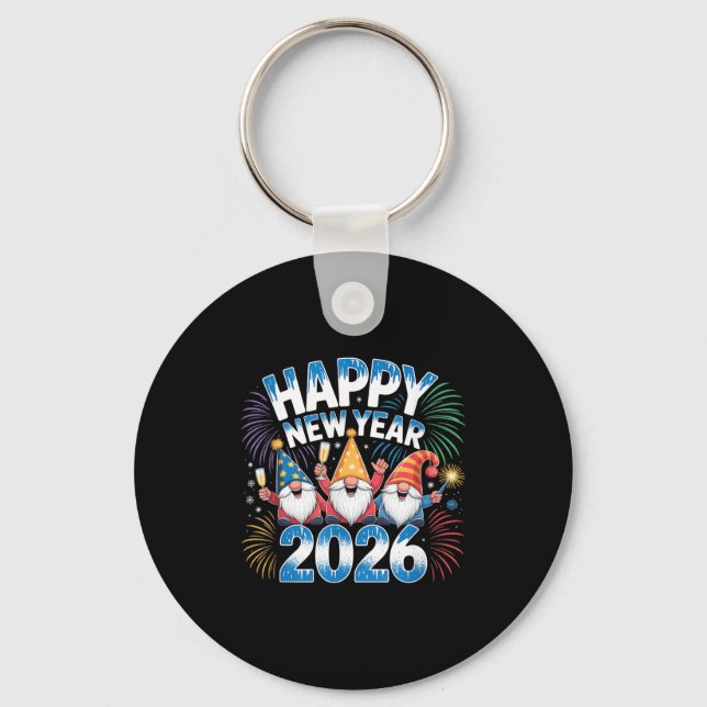 Happy New Year 2026 Gnomes Family Party New Years  Key Ring (Front)