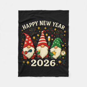 Happy New Year 2026 Gnomes Fireworks Party  Fleece Blanket