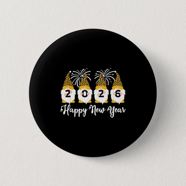 Happy New Year 2026 Gnomes Leopard Print Gnomies G 6 Cm Round Badge (Front)