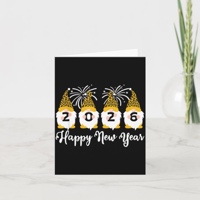 Happy New Year 2026 Gnomes Leopard Print Gnomies G Card (Front)