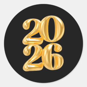 Happy New Year 2026 Gold Confetti Balloon Party Fa Classic Round Sticker